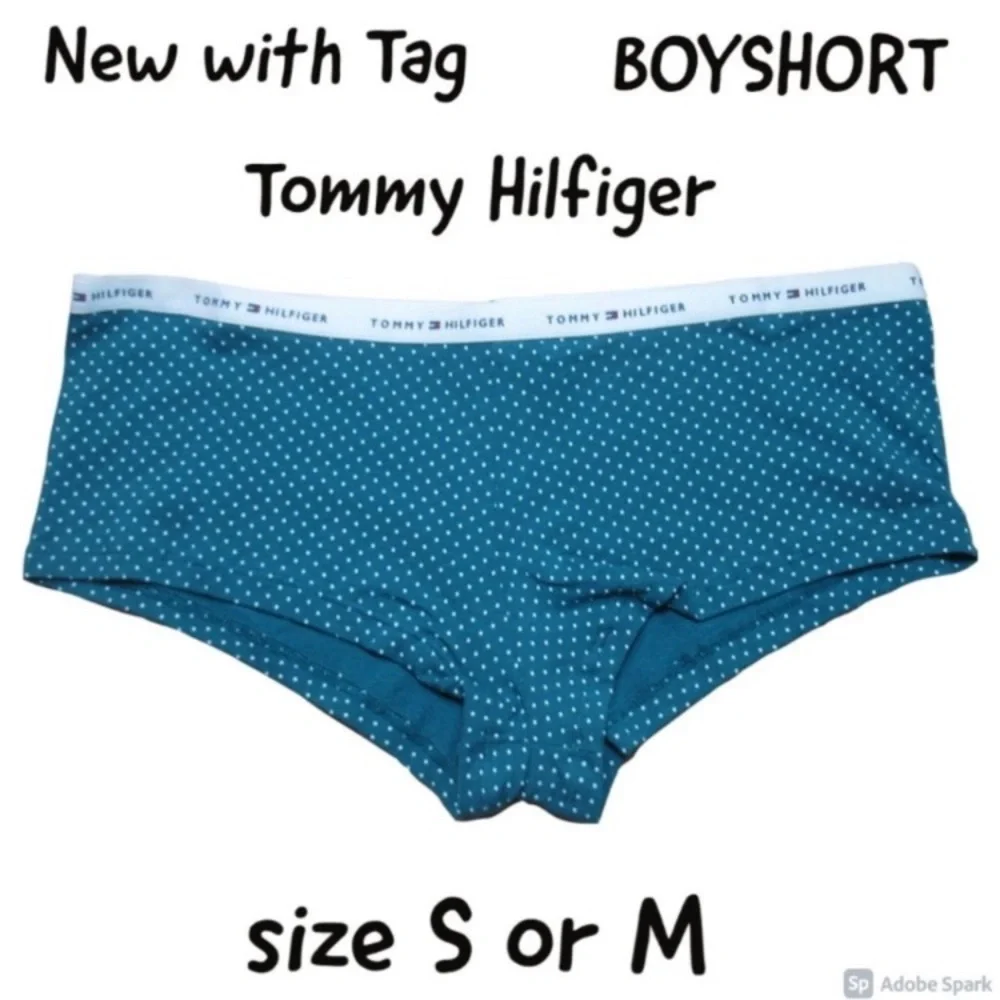 3/$18 Tommy Hilfiger teal polka dot boyshort panty with logo waistband size S - Picture 14 of 17